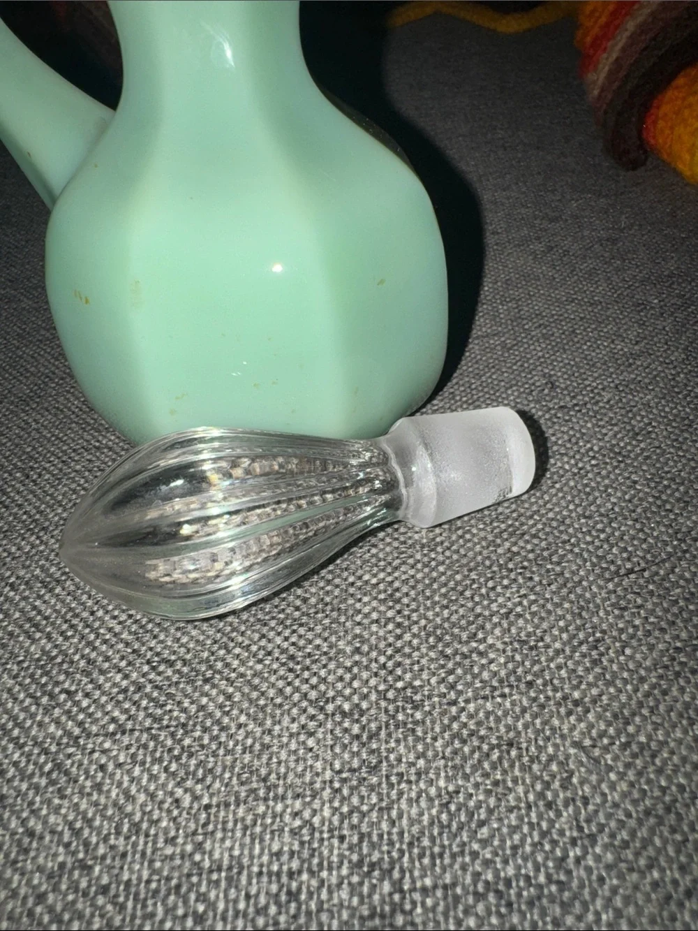 VINTAGE Jadeite Green Glass Octagonal Cruet/ Oil Bottle w/Original Clear stopper
